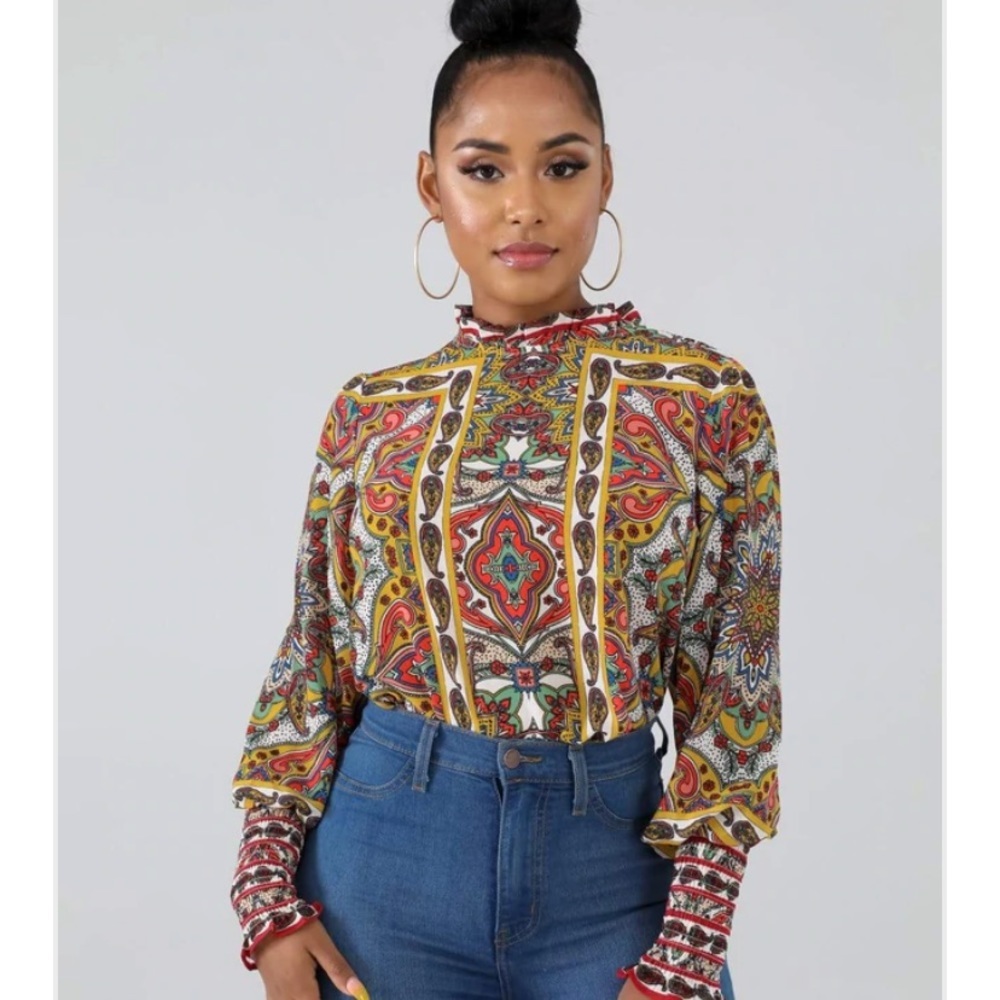 Multicolored Paisley Chiffon Blouse